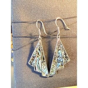 Vintage Signed 925 Mexican Taxco Abalone Shell Inlay Earrings Sterling Silver
